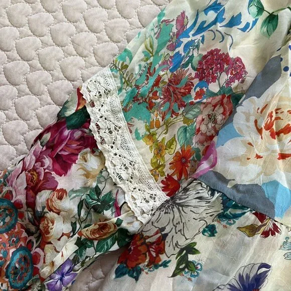 $445 NWOT Johnny Was MILANA Lace Trim FLORAL Maxi Dress Women Size S Long Sleeve